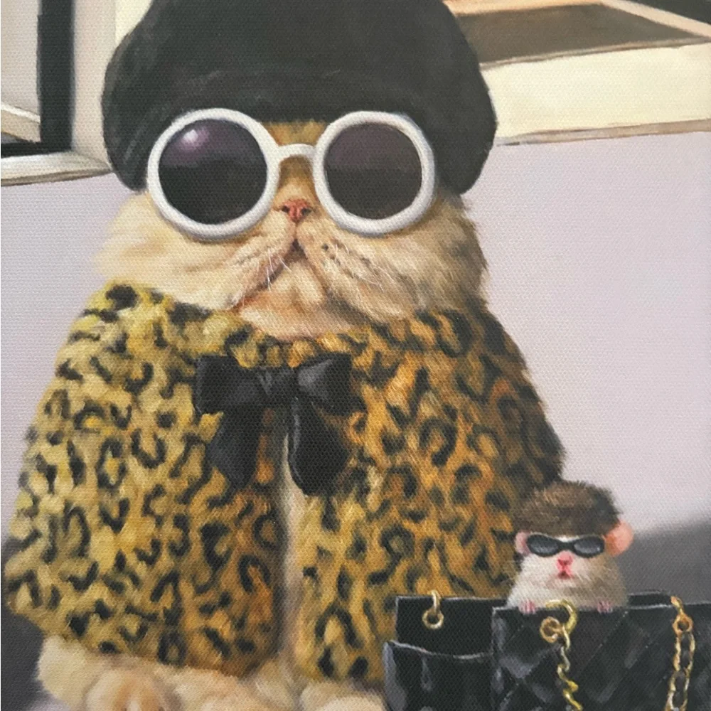 Cat Canvas with Leopard Print and Black Accents